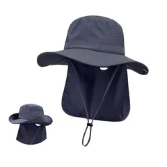 [ReiLuana] サファリハット UVカット 男女兼用 折りたたみ メッシュ 通気 あご紐 撥水 アウトドア (JP, アルファベット, Free Size, ダークグレー) [ダークグレー] [Free Size]