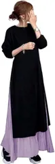 Ｍｉｎｅｓａｍ ロング丈 ワンピース 秋冬 レディース 長袖 二点セット 体型カバー 無地 普段着用 通勤 お呼ばれ 01 パープル Free(01 パープル,  Free Size)