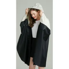 ☆ ツートンブラック ☆ レインコート レインコート 自転車 レディース レインポンチョ レインウェア ポンチョ レインウエア ママ カッパ 合羽 雨衣 雨具 フード付き おしゃれ フード口調整可能 シンプル 収納袋付き 雨の日 雨 かわいい オシャレ