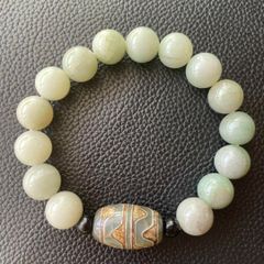 天然無処理.中国翡翠.奈太玉12mm.緑龍鳞四線虎牙天珠.オニキス.ブレスレットのサムネイル