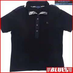BURBERRY BLUE LABEL 廃盤 バーバリーブルーレーベル ポロシャツ L メンズ 黒 ブラック チェック 刺繍 日本製 半袖 ポロシャツサイズL一覧←SEULB屋着古← TY3877