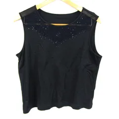 レリアン タンクトップ ノースリーブ シャツ トップス レース 大きいサイズ 日本製 レディース 13+サイズ ネイビー Leilian 【中古】