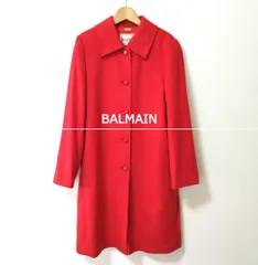 美品 BALMAIN バルマン ステンカラーコート バルマカーンコート ロングコート 裏地ロゴ Bロゴボタン ロング丈 レッド サイズ11 レディースのサムネイル