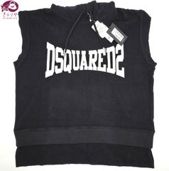 DSQUARED2 ディースクエアード S71GU0378 ノースリーブ フードパーカー M ブラック DSQUARED2 プリント 綿 タグ付き イタリア製