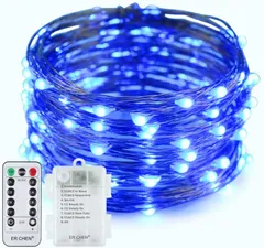 【人気商品】100球 10m ジュエリーライト 電池式 リモコン付 8パターン 点滅 点灯 タイマー機能 防水 防塵仕様 LEDイルミネーションライト 屋外 室内 ガーデンライト 正月 クリスマス 飾り ストリングライト (ブルー)