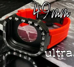 レッドブラック★アップルウォッチ　ウルトラ　49mm メタル　カバー　ケース　Apple Watch ultra 専用　49ミリ　ラバー　バンド　ベルト