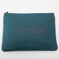 2404-14 コーチ C7948G クラッチバッグ セカンドバッグ ポーチ 美品 COACH キャンバス製 グリーン ロゴプリント 上ZIP