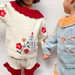 【新品未使用】キッズ　ベビー　セットアップ　ニット　刺繍　花柄　73cm 80cm 90cm 100cm