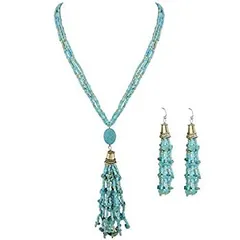 COIRIS 模造ターコイズビーズストランド ステートメントネックレス レディース イヤリング付き 20.8