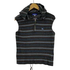 BURBERRY BLUE LABEL バーバリー ブルーレーベル ボーダー フード付き ハーフジップアップベスト size38/ブラウン系