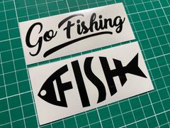 在庫処分セール 艶あり黒セット GO Fishing&FISHカッティングステッカー 魚好き 釣り好き タックルボックス ルアーケース クーラーボックス コンテナボックス ラゲッジボックス ギアボックス
