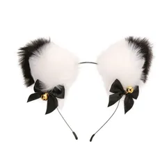 猫耳カチューシャ 白×黒 リボン＆鈴付き フェイクファー ふわふわ可愛い コスプレ・ハロウィン
