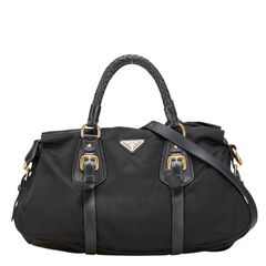 プラダ 三角ロゴプレート ハンドバッグ ショルダーバッグ 2WAY ブラック ナイロン レザー レディース PRADA【1-0219124】
