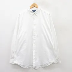 XL/古着 ラルフローレン 長袖 ブランド シャツ メンズ 90s ワンポイントロゴ YARMOUTH 大きいサイズ ロング丈 コットン ボタンダウン 白 ホ