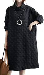 エムエルーセ ドット柄 カジュアルワンピース 膝下 プルオーバー 長袖 秋 冬 レディース( ブラック,  L)