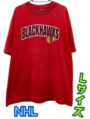 NHL　メンズ　半袖Tシャツ　ロゴプリント　ワッペン　BLACKHAWKS　レッド　Lサイズ　汚れあり　U-440