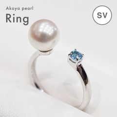 ［pearl566］ 7.5mm - 8mm フリーサイズ リング ホワイトピンク あこや真珠 ブルートパーズ 半貴石