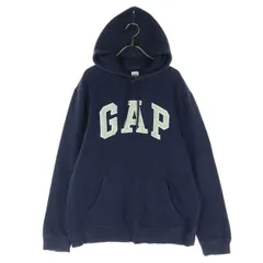 GAP ギャップ 裏起毛 ロゴ 長袖 パーカー M ネイビー メンズ 古着