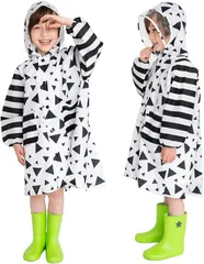 キャプテンＫ レインコート キッズ 雨具 レインウェア カッパ ランドセル対応 男の子 女の子 子供 ベビー 通園 通学 撥水 軽量 収納バッグ付き ポンチョ( ホワイト・三角,  100)