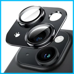 【人気商品】15 iPhone 6.1 インチ/iPhone 15 Plus カメラレンズフィルム 6.7インチ用 全面保護 9H強化ガラス リングカバー JEDirect マット金属プレート ケースに干渉なし 1枚入り （ミッドナイト）