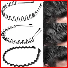 【特価セール】MOWO カチューシャ 3本セット メンズ 【3つタイプ・痛くない・防錆メッキ】スプリング ヘアバンド波型 くし付き 滑り止め 黒 シンプル 前髪 固定 しっかり オシャレ 髪飾り 洗顔 レディース 男女兼用
