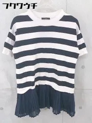 ◇ URBAN RESEARCH ROSSO ボーダー コットン ニット 切替 半袖 セーター サイズFREE ホワイト ネイビー レディース 【中古】 【1102090019548】