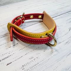 【犬用首輪S】 イエロー レッド 本革 レザー 小型犬 犬 かわいい