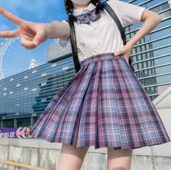 制服　コスプレ　チェック柄 パープル