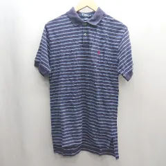 ◇ ⊂ POLO RALPH LAUREN ポロ ラルフローレン コットン100% ボーダー柄 半袖 ポロシャツ サイズS ブルー系 メンズ E  【1502180025303】