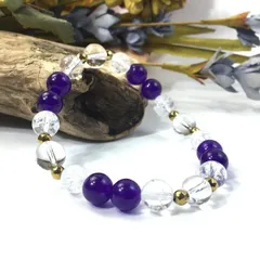 水晶×クラック水晶×ジェイド(パープル) パワーストーン ブレスレット 8mm　レディース  ●