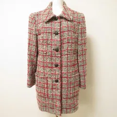 #wnc ジュンアシダ junashida コート L 赤 白系 黒 モヘア混 ツイード チェック レディース [945199]