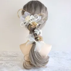 髪飾り ヘッドドレス＊結婚式 成人式 卒業式 和装 打掛 振袖 袴~ソラダリア リボン チュール パール 水引~グリーンピンク 緑 12本