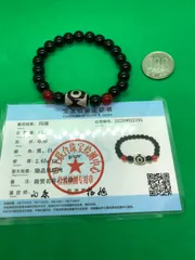 文玩堂：極致黒白宝蓋三眼天珠（財運を助ける）