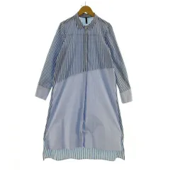 ザラ トラファルック ZARA Trafaluc ワンピース シャツワンピース 長袖 ロング丈 スリット ロングテール 切替え ストライプ ブルー 青 ホワイト 白 XS