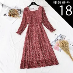 種類18：ブラック/L トップス ワンピース シャツワンピース フレアワンピース 膝下 袖あり 長袖 Vネック 襟なし 細身 かわいい きれいめ シンプル カジュアル 大人 上品 お洒落 大人可愛い 大人女子 こなれ感 柄 ドット柄 春 夏 秋 10代 20代