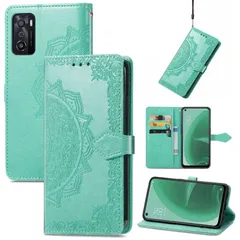 【数量限定】手帳型 ノートブック型携帯電話保護カバー多機能携帯電話ホルスター財布携帯電話ホルダーバンプパターンテクスチャ耐久性摩擦耐性携帯電話ケース男性と女性に適した多色オプション ケース 5G (マンダラグリーン) A55s に適用するOPPO