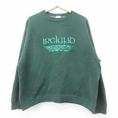 XL/古着 フルーツオブザルーム 長袖 スウェット メンズ 00s アイルランド 刺繍 大きいサイズ クルーネック 緑 グリーン 24sep21 中古 スエ