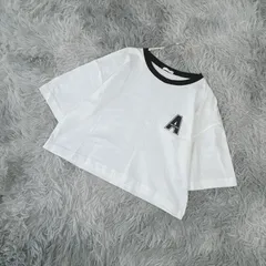 【美品】GU  ジーユー  クロップド丈  半袖Tシャツ  プリントロゴ  (M)  カジュアル  ヘルシー  レディース  白系  ホワイト【送料無料】