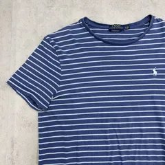 POLO RALPHLAUREN　ポロラルフローレン　半袖　Tシャツ　CUSTOM SLIM FIT　トップス　ボーダー　ワンポイント　刺繍ポニー　古着　ボーダー柄　ネイビー　ライトブルー　L