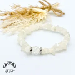 6月誕生石 ムーンストーン さざれ石 一粒クラック水晶 天然石 ブレスレット 月長石 ミルキーホワイト 白 シラー 恋愛運 金運 勝負運 仕事運 健康 厄除け 浄化 魔除け お守り 集中力 直感力 天然石 パワーストーン レディース メンズ ユニセックス