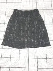 ◇ ⊇ 未使用 Feroux フェルゥ タグ付き 膝丈 台形 ツイード スカート サイズ1 ブラック ホワイト系 レディース E  【1508060015372】