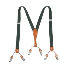 [haoa] サスペンダー レザー＆ゴムサスペンダー メンズ レディース Y型 2.5cm幅×最長110 ダブルクリップ ゴム レザー ビジネス カジュアル (ダークグリーン) 0