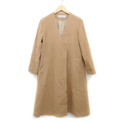 ジャーナルスタンダード JOURNAL STANDARD ノーカラー コート ロング Aライン メルトン 無地 シンプル Vネック ウール混 36 ライトブラウン 茶 /HT6