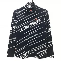 【超美品】ルコックゴルフ 長袖ハイネックシャツ 黒×白 ロゴレッド 総柄 レディース L ゴルフウェア le coq sportif