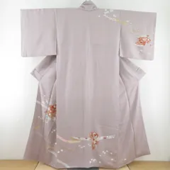 訪問着 箔 刺繍 誰が袖文様 紫色 袷 広衿 正絹 紋なし 仕立て上がり着物 身丈153cm