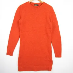 ラルフローレン ラグビー RALPH LAUREN RUGBY ニット ワンピース 長袖 膝丈 エルボーパッチ 毛 牛革 L オレンジ kz9205のサムネイル