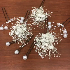 ミックスかすみ草花ピンとパールループ髪飾り