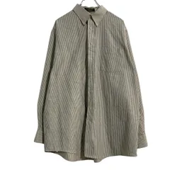 CROFT & BARROW 長袖 ストライプシャツ L ブラウン ベージュ ブラック ボタンダウン 古着卸 アメリカ仕入 a701-5490
