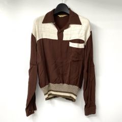 美品 50s レーヨンギャバ リブ ボーダー プルオーバー オープンカラー 