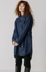 BLANC basque(ブランバスク)　デニムチュニック 8oz デニム　パールボタンチュニックシャツ　BB88-406